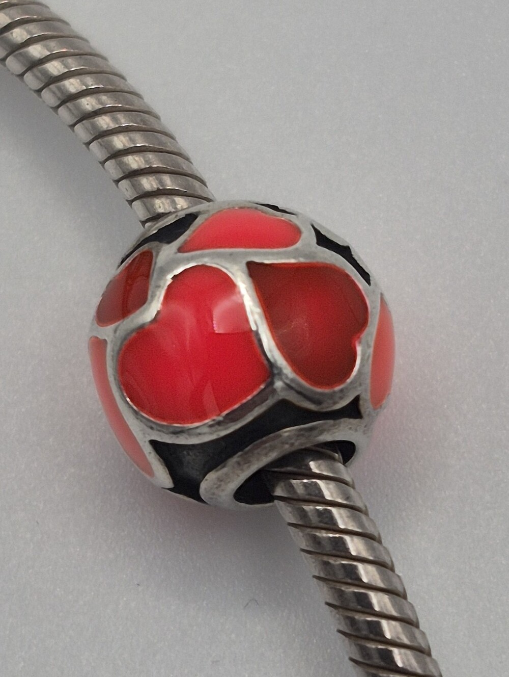 Pandora Retired Red Hot Love Enamel Hearts Charm 925 Sterling Silver